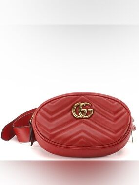 GUCCI GG Marmont Belt Bag in Red Chevron Matelassé Leather